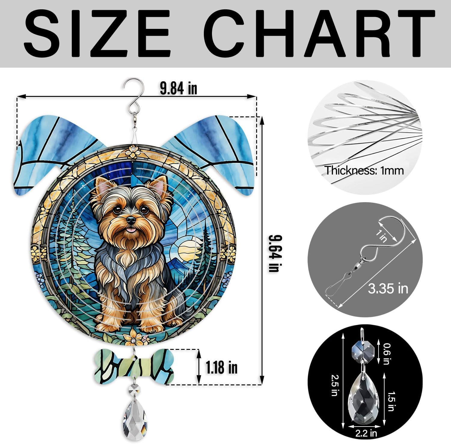 Yorkshire Terrier Dog Ears Wind Spinner, Yorkshire Terrier Wind Spinner Hanging for Yard and Garden (Yorkshire Terrier)