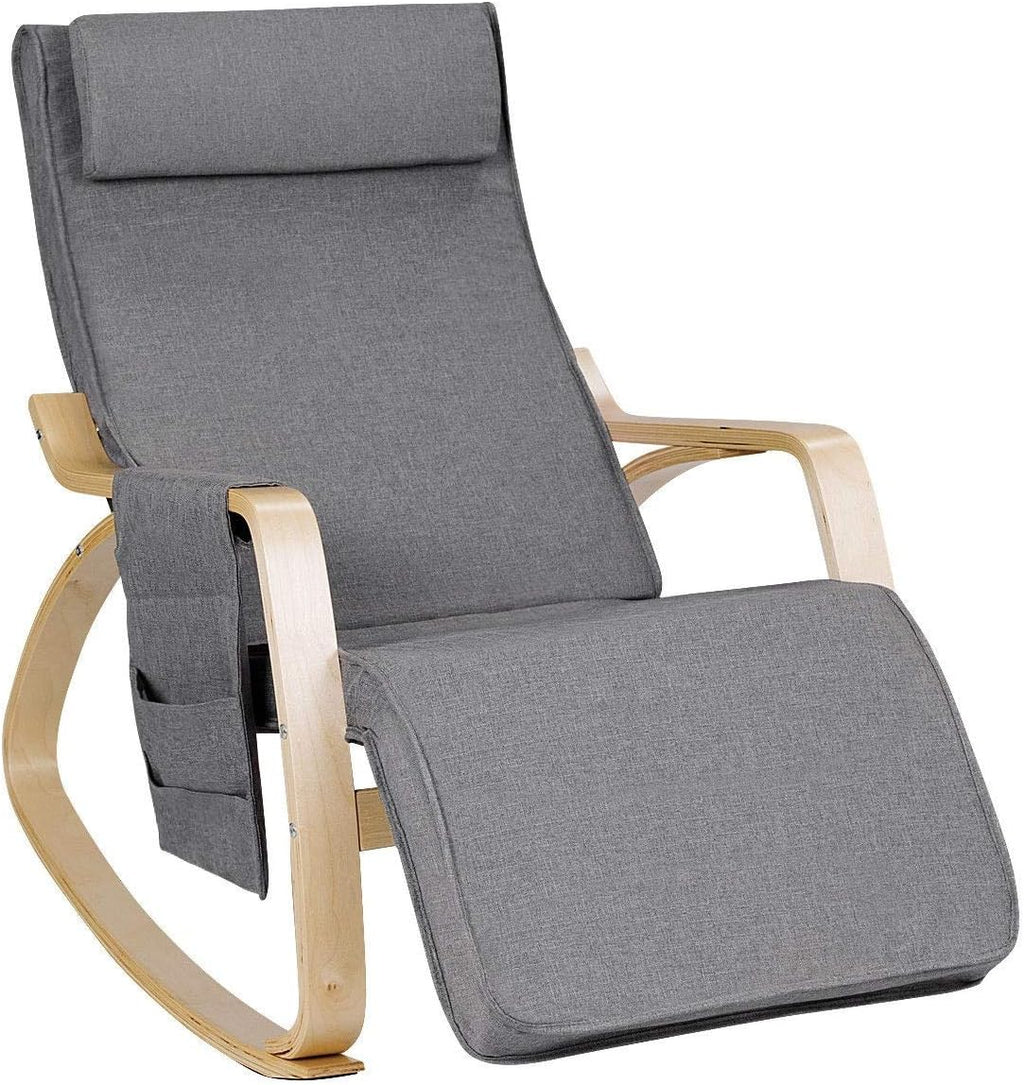 Relax Adjustable Lounge Rocking Chair with Pillow & Pocket Comfortable Armrest Backrest Adjustable Footrest