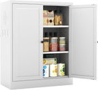 Metal Pantry Cabinet, 35 Inch Tall Kitchen Storage Cabinet, Pantry Cabinet with Doors and 2 Adjustable Shelves, Food Pantry Storage Cabinet for Kitchen, White