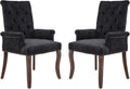 mikibama Chenille Upholstered Dining Chairs with High Back Set of 2,Vintage Tufted Kitchen Chairs with Rolled Arms,Farmhouse Fabric Accent Side Chair with Arms for Living Room (2, Black)