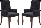 mikibama Chenille Upholstered Dining Chairs with High Back Set of 2,Vintage Tufted Kitchen Chairs with Rolled Arms,Farmhouse Fabric Accent Side Chair with Arms for Living Room (2, Black)
