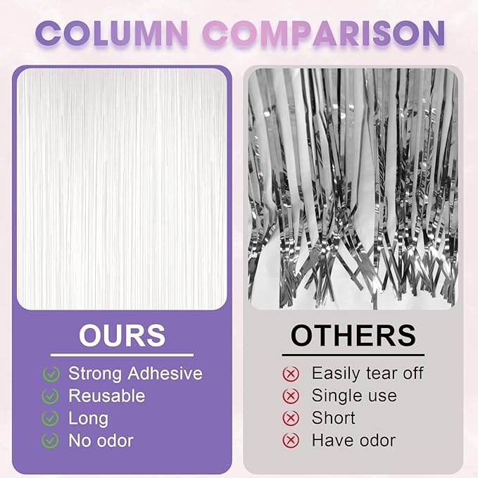 4 Pack White Foil Fringe Backdrop Curtains, Tinsel Streamers Birthday Party Decorations, Fringe Backdrop for Graduation, Baby Shower, Gender Reveal, Disco Party