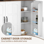 Tall Kitchen Pantry Cabinet with Glass Doors and Hutch, 70.9'' Storage, Built-in Charging Station, Dining Room Wine Rack & Cupboard - Modern White and Brown