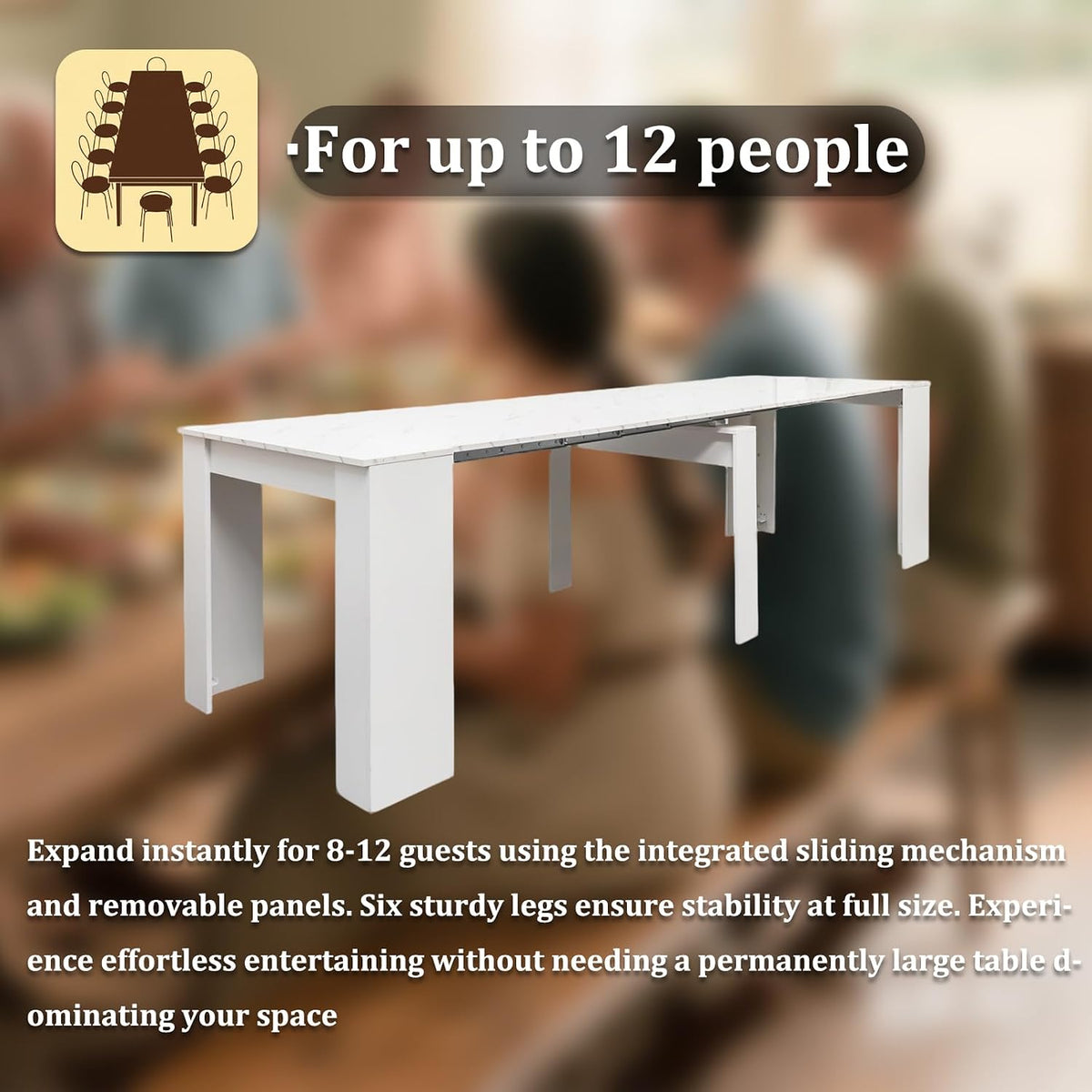 JOYSOURCE Extendable Dining Room Table for up to 12 People 20-119 inch Adjustable Large Extra Long Rectangular Space Saving Folding Dinner Table for Kitchen, Dining Room White Marble Finish
