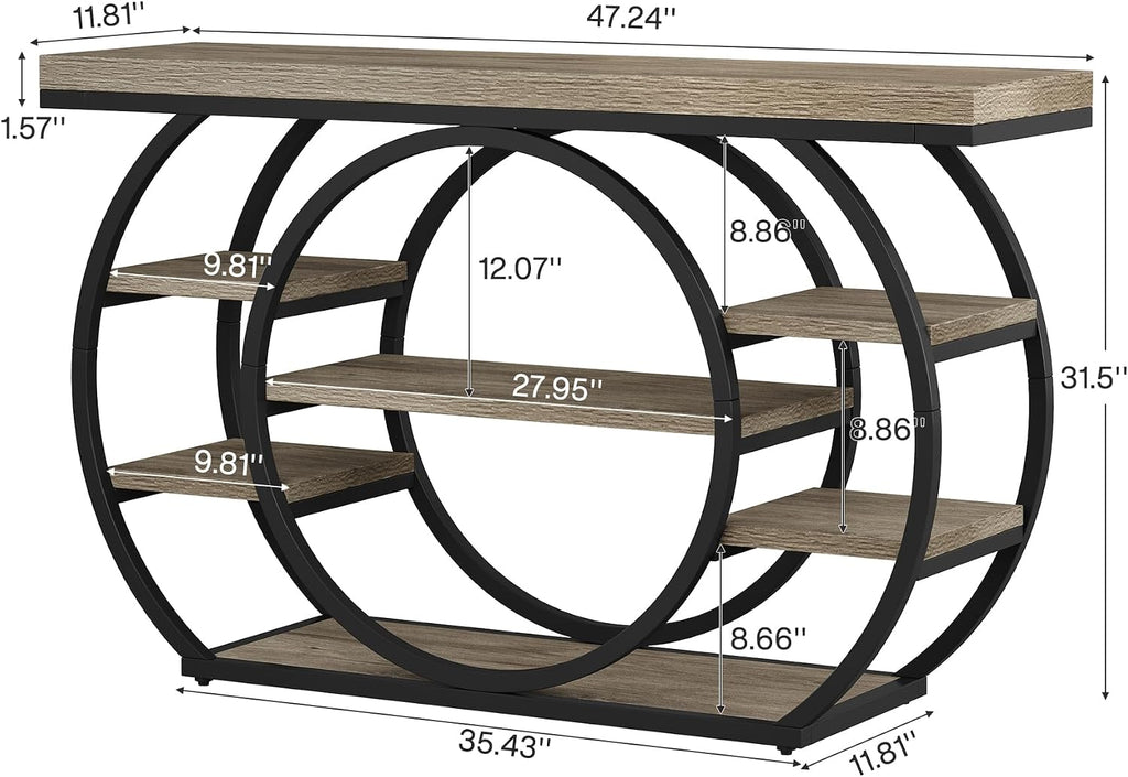 Tribesigns 47" Industrial Entryway Table with Staggered 5-Tier Shelf | Narrow Console with Metal Frame, 5-Tier Sofa Table for Living Room Entryway, Hallway, Foyer, Gray