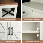 Farmhouse Storage Cabinet with Drawers, Small Kitchen Pantry Cabinet, White | Accent Coffee Bar Cabinet Cupboard, 2 Drawers, 2 Barn Doors & Adjustable Shelves, for Kitchen/Entryway/Living Room/Bathroom