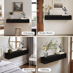 Floating Solid Wood Console Table, 32'' Wall Mounted Narrow Entryway Table with Storage Shelf, Modern Couch Shelves Small Entry Way Tables for Entryway, Front Hall, Hallway (Black)