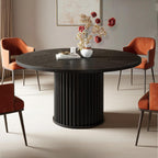 Oigavfd Black Round Dining Table for 4, 47" Circle Dining Table,with MDF Top and Fluted Base,Round Kitchen Tables,Sturdy 300 Lbs for Family Gatherings