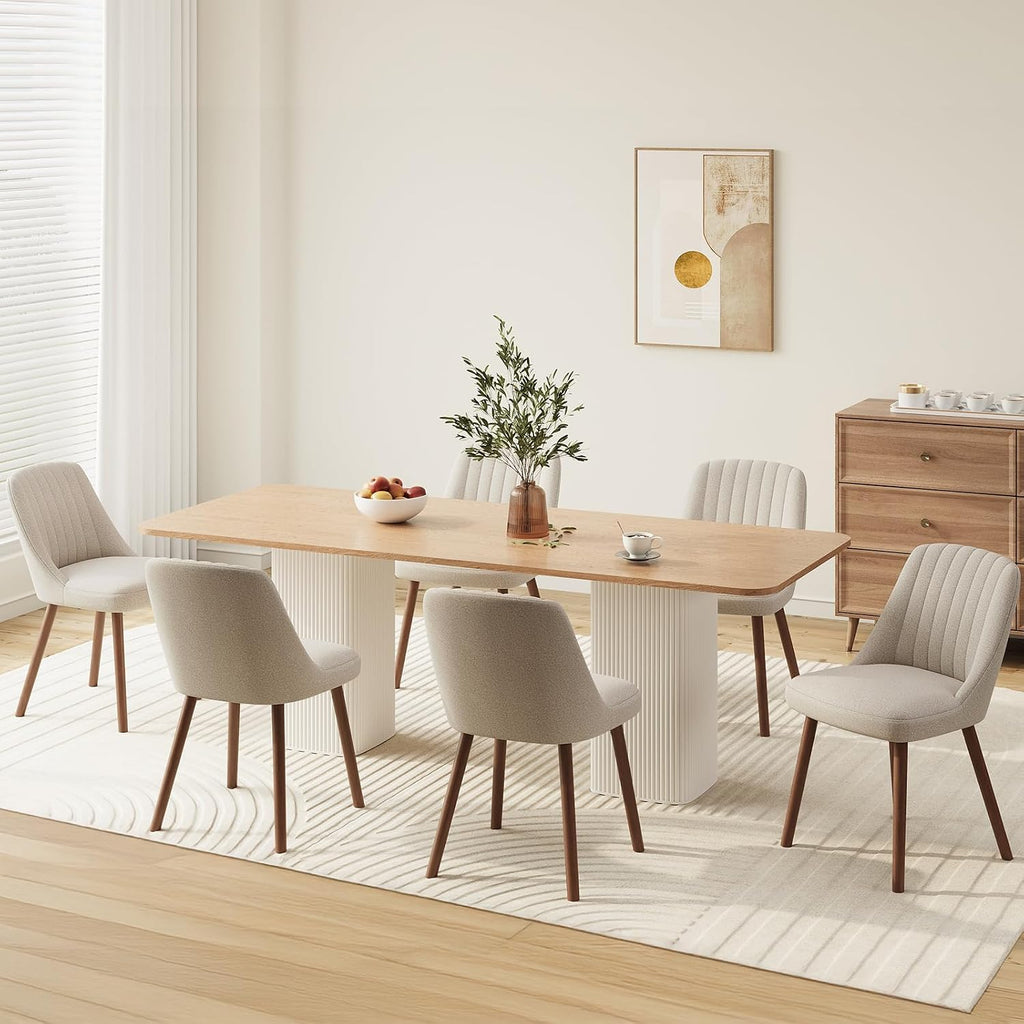 MALOL Upholstered Dining Chairs Set of 6, Modern Fabric Kitchen Chairs with Back, Wood Legs for Kitchen Dining Room Restaurant, Camel