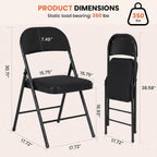 6 Pack Black Folding Chairs with Fabric Padded Cushion and Back | Comfortable Dining Chair Set with Metal Frame Indoor Outdoor Seat for Parties Home Office Events Wedding Extra Guest Seating