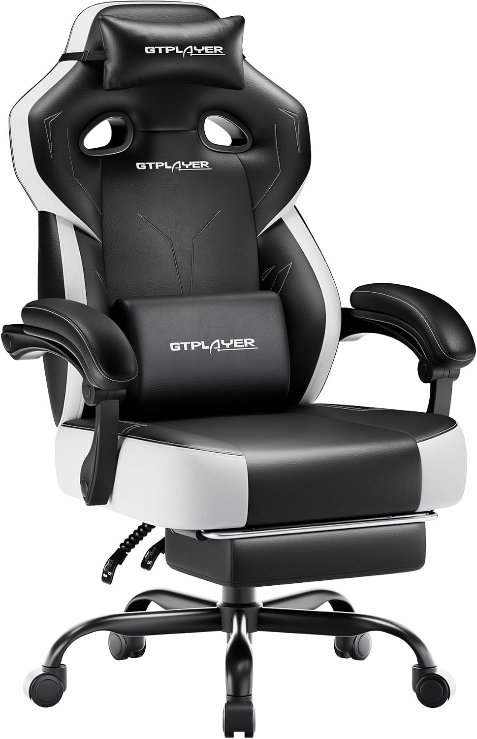 GTPLAYER Big & Tall Gaming Chair, Wide Seat with Footrest, Jet Black | Ergonomic High Back Computer Desk Chair for Adults, Comfort Padded Seat with Lumbar Support Armrests Recliner for Office/Home