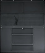 Freestanding Kitchen Pantry Cabinet with Hutch, Large Coffee Bar Storage Cabinet with Adjustable Shelves, Drawers, Pegboard, Towel Rack and Power Outlet (Black)