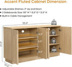 Yechen 110" Modular Fluted Sideboard Buffet Cabinet with Storage, Wood Mid Century Modern Credenza Cabinet w/Arched Reeded Doors & Adjustable Shelves for Kitchen, Living Room, Natural