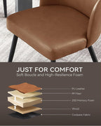 BedsPick Dining Chairs Set of 2 - PU Leather Kitchen Chairs with Metal Legs, Mid-Century Modern Upholstered Dining Room Chair for Kitchen, Living Room, Caramel Brown