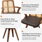 Walnut Dining Chairs - Swivel Rattan Dining Chairs with Bentwood Frame with Ergonomic Cane Back, Curved Arms, MCM Dining Chairs for Kitchen/Restaurant/Living Room/Conference (Walnut Brown, Set of 2)
