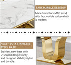 SSLine 68'' Marble Dining Table,Luxury Rectangular Kitchen Dining Room Table,Dining Table for 4-8 People with Gold U-Shape Stainless Steel Base for Kitchen Apartment