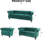 Velvet Sofa Couches Set, 3-Piece Mid Century Modern Upholstered Couch with Cushions, Home Sofa Sectional Furniture Sets, Comfy Tufted Chesterfield Couches for Living Room, Bedroom, Office