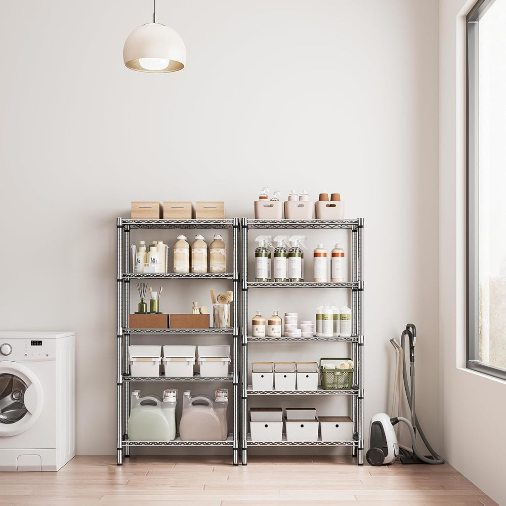 M MZG 1250 lbs 5 Tier Shelf Metal Storage Shelves Shelving Wire Rack Heavy Duty Closet Organizers for Garage Kitchen Bathroom Laundry Chrome 13.8" D x 29.5" W x 59.5" H