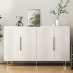 Sideboard Cabinet, 56" Large Buffet with Storage, Wood Credenza with 4 Fluted Doors and Adjustable Shelves, for Living Room, Kitchen, Entryway, White