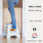 Vigar Compact Folding Step Stool - 16 Inch 2 Step Foldable Step Stool for Adults, Lightweight Portable Stool with Handle, Non Slip Step Stool, Space-Saving Stool up to 330 lb - Gray