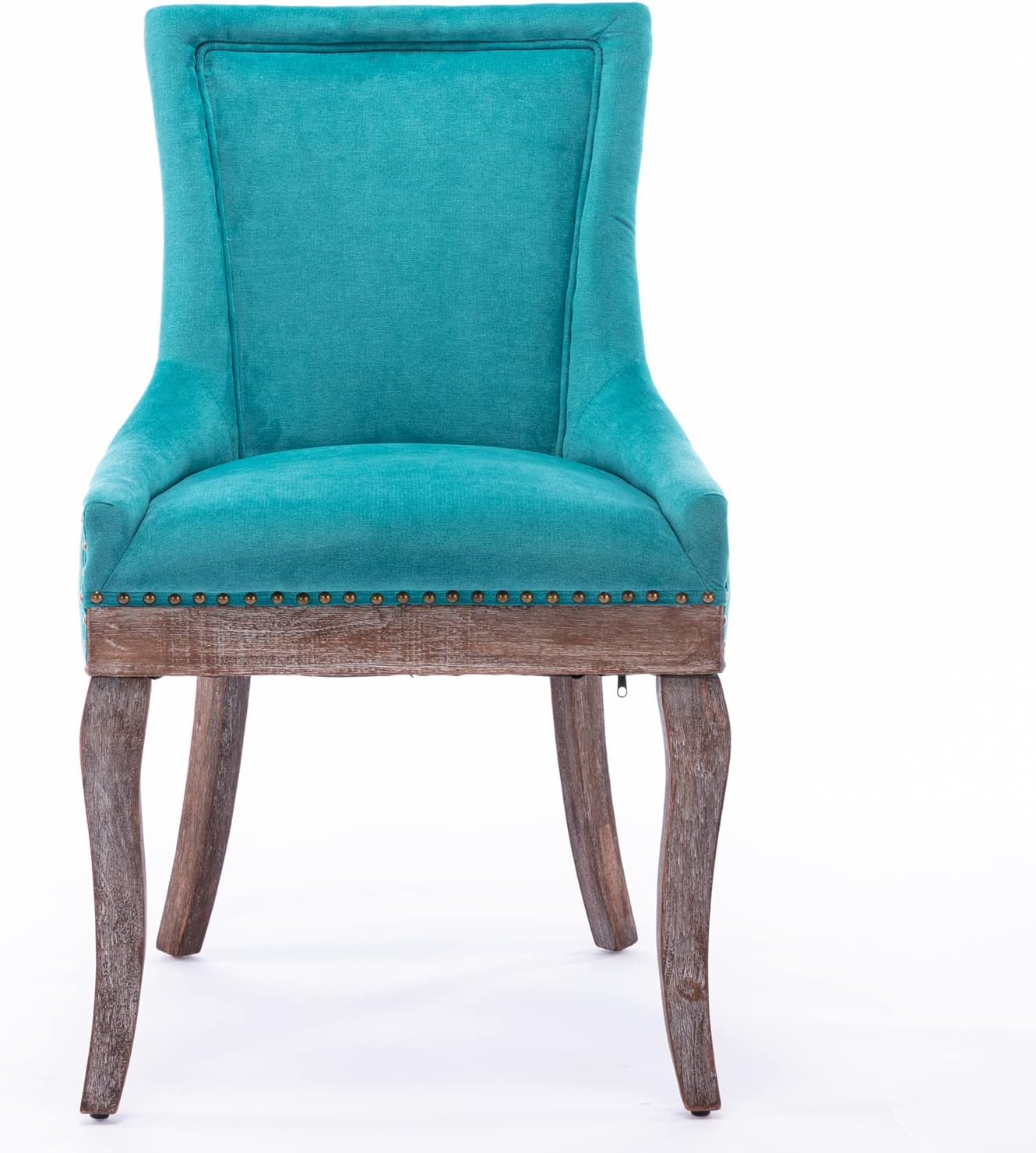 Ball & Cast Mid-Century Upholstered Dining Chairs Set of 2, Thickened Fabric Wingback Kitchen Chairs with Bronze Nail Head & Toned Solid Wood Legs, Blue