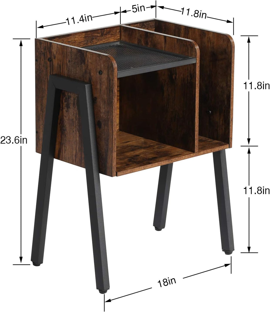VECELO Night Stand Industrial End Table,Bedside Table with 2-Tier Open Storage Compartments,Wood Side Table with Metal Frame for Bedroom, Living Room and Small Spaces