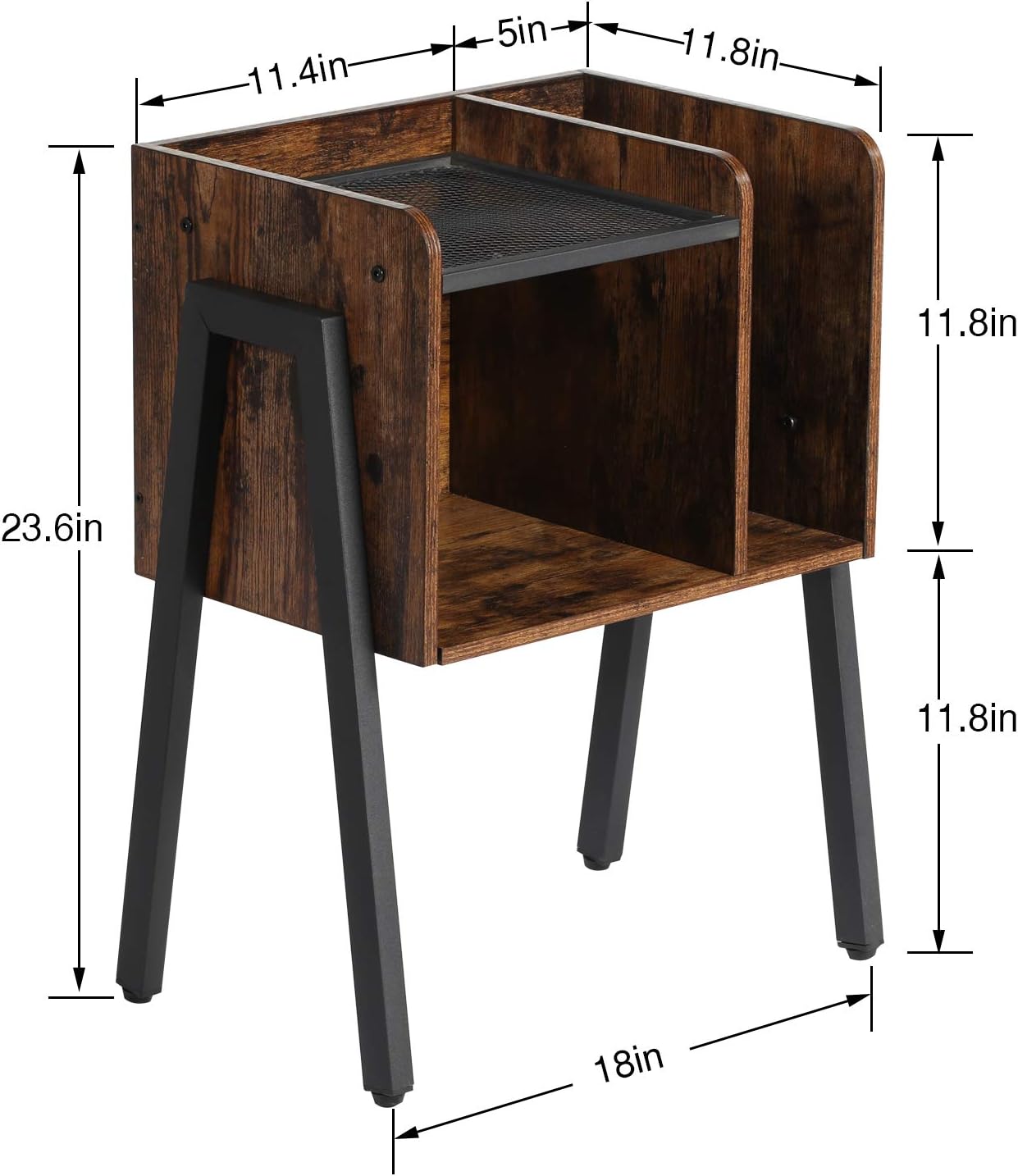 VECELO Night Stand Industrial End Table,Bedside Table with 2-Tier Open Storage Compartments,Wood Side Table with Metal Frame for Bedroom, Living Room and Small Spaces