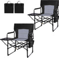 Romswi 2Pack Director Chairs for Outdoor, Folding Camping Chair, Compact Directors Chair Side Table and Side Bag, Heavy Duty Oversize Chair for Beach Fishing Picnic, Holds up to 400 lbs Black