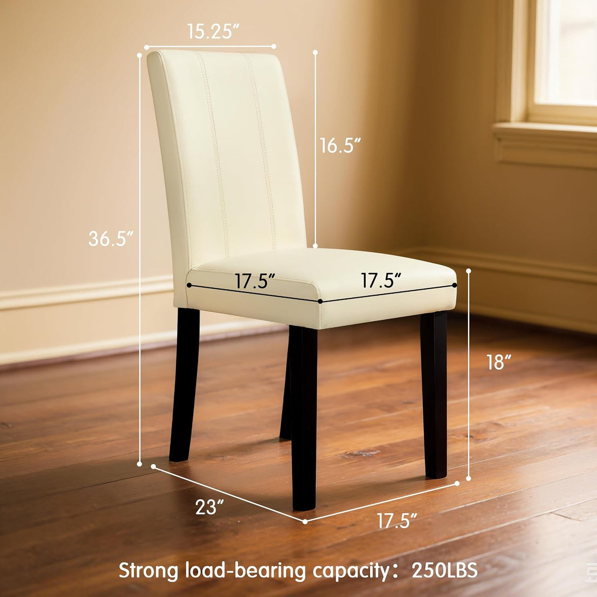 SyMax Dining Chairs Set of 6, Faux Leather Upholstered Dining Room Chairs, Modern Parsons Kitchen Chairs with Wood Legs, Cream(Only Chairs)