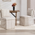 Upholstered Dining Chairs Set of 2 Slipcovered Armless Dining Chair with Solid Wood Legs, Soft Padded Upholstered Side Chair for Dining/Living/Readin Room, Banquet, Khaki Stripe