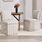 Upholstered Dining Chairs Set of 2 Slipcovered Armless Dining Chair with Solid Wood Legs, Soft Padded Upholstered Side Chair for Dining/Living/Readin Room, Banquet, Khaki Stripe