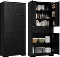 Garvee 71" Kitchen Pantry Cabinet, Barn Door Freestanding Cupboard with Drawer, Sliding Storage Rack, and 6 Hanging Shelves for Kitchen, Dining Room, Living Room Bedroom