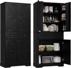 Garvee 71" Kitchen Pantry Cabinet, Barn Door Freestanding Cupboard with Drawer, Sliding Storage Rack, and 6 Hanging Shelves for Kitchen, Dining Room, Living Room Bedroom