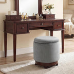 Giantex Round Ottoman with Storage, 360° Swivel Velvet Vanity Stool with Removable Lid, Wood Frame & Legs, Ottoman Foot Rest for Living Room, Bedroom, Makeup Room No Assembly (Gray & Walnut)