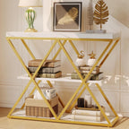 Garvee 3 Tier Console Table with Open Wood Shelves,39" Industrial Entryway Table,Sofa Table,Narrow Wood Accent Tables with Metal Frame for Hallway,Living Room,Behind Couch,Foyer,Entrance,White