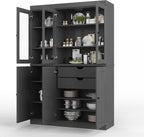 Palace Imports 100% Solid 2-Drawer Pantry, 3 Glass & 3 Wood Doors, Gray, 48.5" w, Renewable Eco-Friendly Wood, Made in Brazil