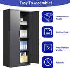 Lockable Cabinet Metal Storage Cabinet, 69" Locking Metal Storage Cabinet with 3 Adjustable Shelves,Black Metal Cabinet with 2 Doors and Lock for Office, Garage, Home (Black, 69")