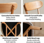 Solid Oak Curved Back Dining Chairs Set of 8, Armless, Upholstered Seat, Mid-Century Modern, 400 lbs Capacity for Dining Room, Kitchen & Restaurant
