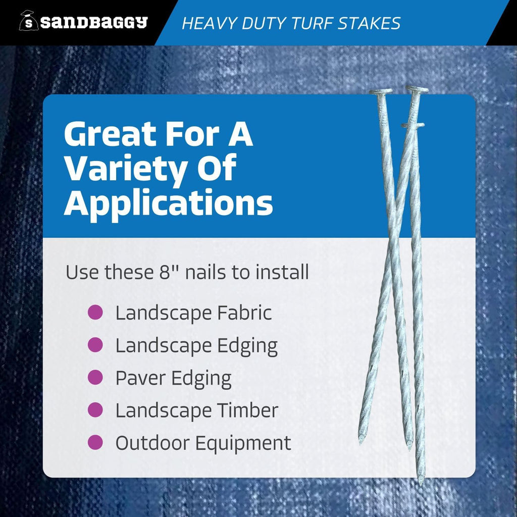 Sandbaggy 8" Heavy Duty Galvanized Artificial Turf Stakes - Spiral Landscape Nails - Ground Spikes/Pins - Synthetic Grass, Lawn, Edging, Weed Barrier Fabric, Garden (8 inch - Heavy Duty, 600, Count)