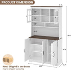 Tall Kitchen Pantry Cabinet with Glass Doors and Hutch, 70.9'' Storage, Built-in Charging Station, Dining Room Wine Rack & Cupboard - Modern White and Brown