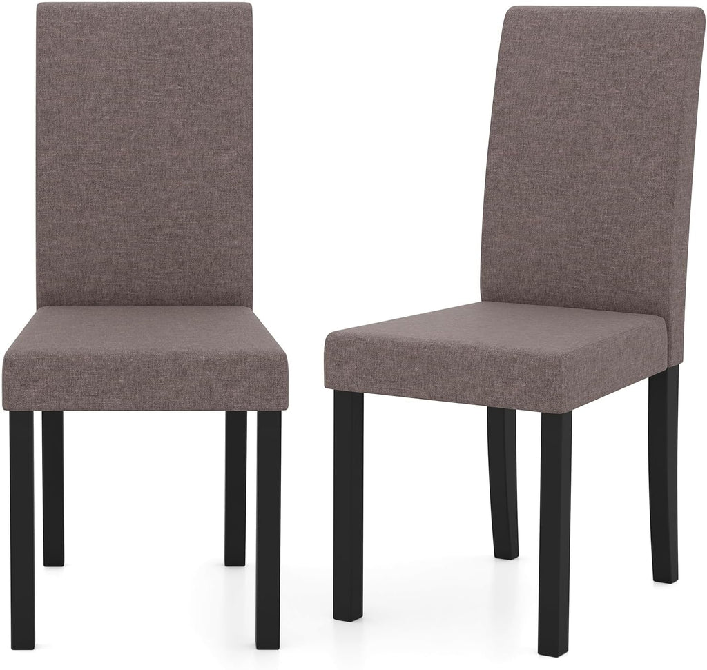 GOFLAME Upholstered Dining Chairs Set of 2, Fabric Kitchen Chairs with Padded Seat, Tilt Backrest, Rubber Wood Legs, Armless Side Chairs for Dining Room, Living Room, Restaurant, Brown