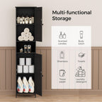 Homleke Tall Bathroom Storage Cabinet with 2 Doors, 67"H Narrow Storage Cabinet with Adjustable Shelves& Anti-Tip Design, Reversible Door Installation, Easy Assembly, 11.8 x 15.7 x 66.9 Inches, Black