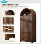 Tall Arched Kitchen Pantry Cabinet with Drawers, Mid Century Modern Fluted Storage Cupboard, Freestanding Wooden Hutch, Adjustable Shelves, Door Shelves for Dining Room Organization (Walnut)