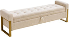 67" End of Bed Storage Bench King Size, Bench for Bedroom Foot of Bed, Upholstered Teddy Storage Ottoman with Gold Legs for Window Living Room, Teddy Beige
