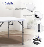 34" Square Folding Card Table,Fold-in-Half Utility Portable Table,White | Heavy Duty HDPE Tabletop,Carrying Handle,Removable Legs with Two Height,Indoor Outdoor for Picnic,Camping,Party,Game