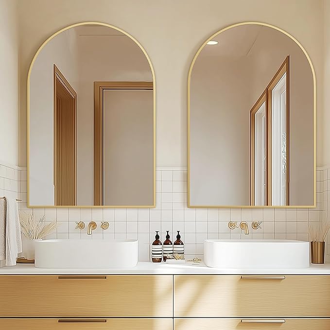 Arched Wall Mirror for Bathroom,Mirrors for Wall,24''x36'',Vanity Mirror for Bedroom Dresser, Entryway, Living Room, Metal Frame (36''x24'',Gold)
