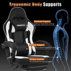 Gaming Chair with Footrest, Reclining Video Game Chairs for Adults with Lumbar Support, Linkage Armrests, Ergonomic Computer Chair for Gaming or Office, PU Black-White