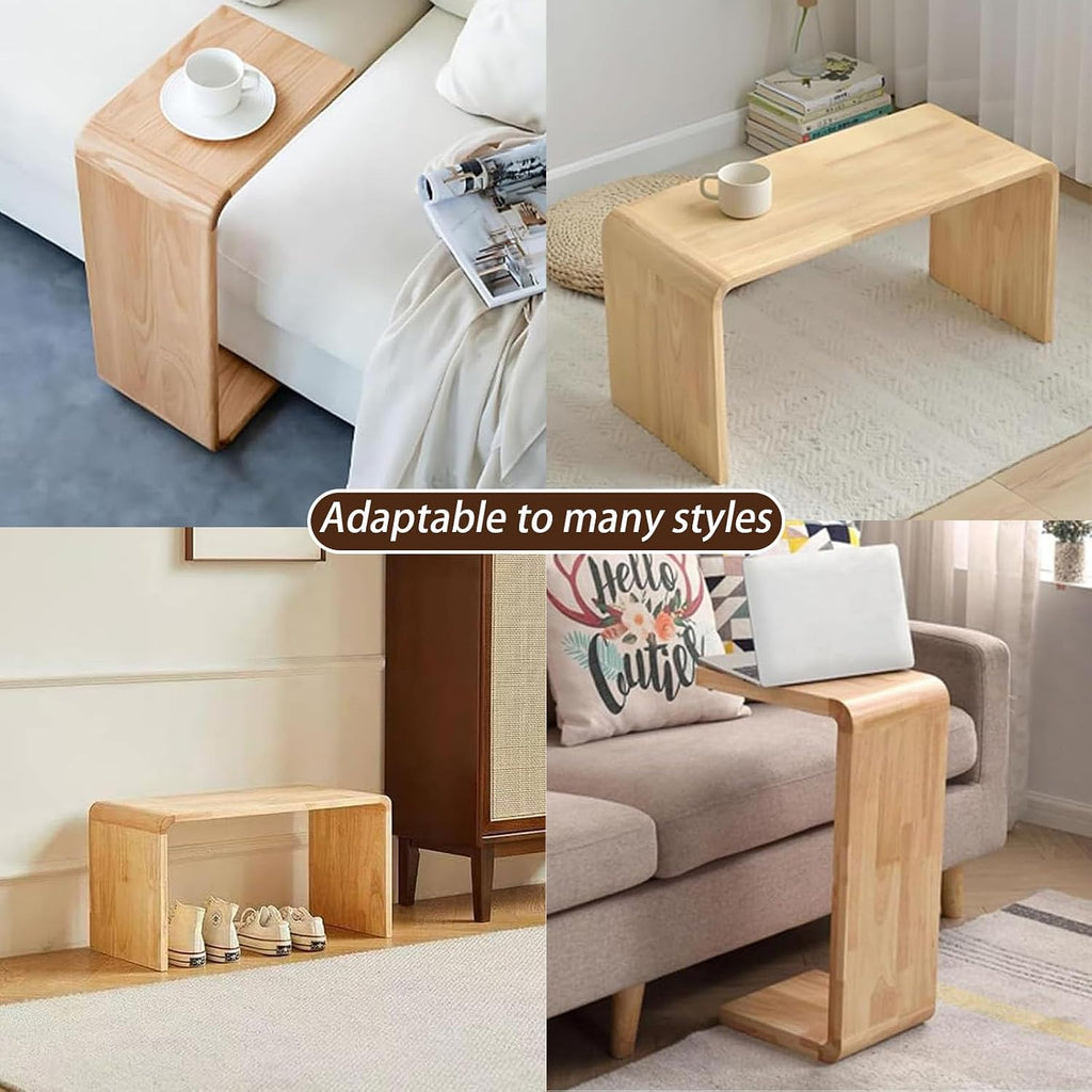Small Side Table for Couch C-Shaped End Table Solid Wood Sofa Table Living Bedroom Item Placement Bedside Table