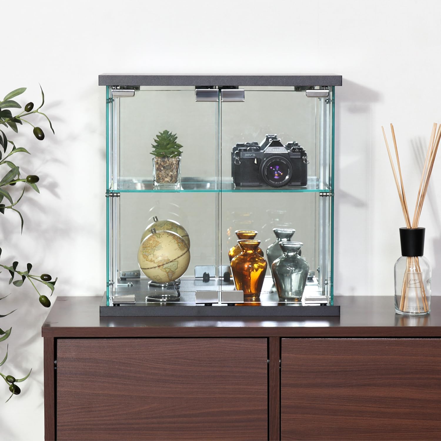 Fuji Boeki 74073 Collection Case, Figure Case, Width 16.7 x Depth 7.9 x Height 16.7 inches (42.5 x 20 x 42.5 cm), Black, 2 Tiers, Rear Mirror, Desktop Assembly