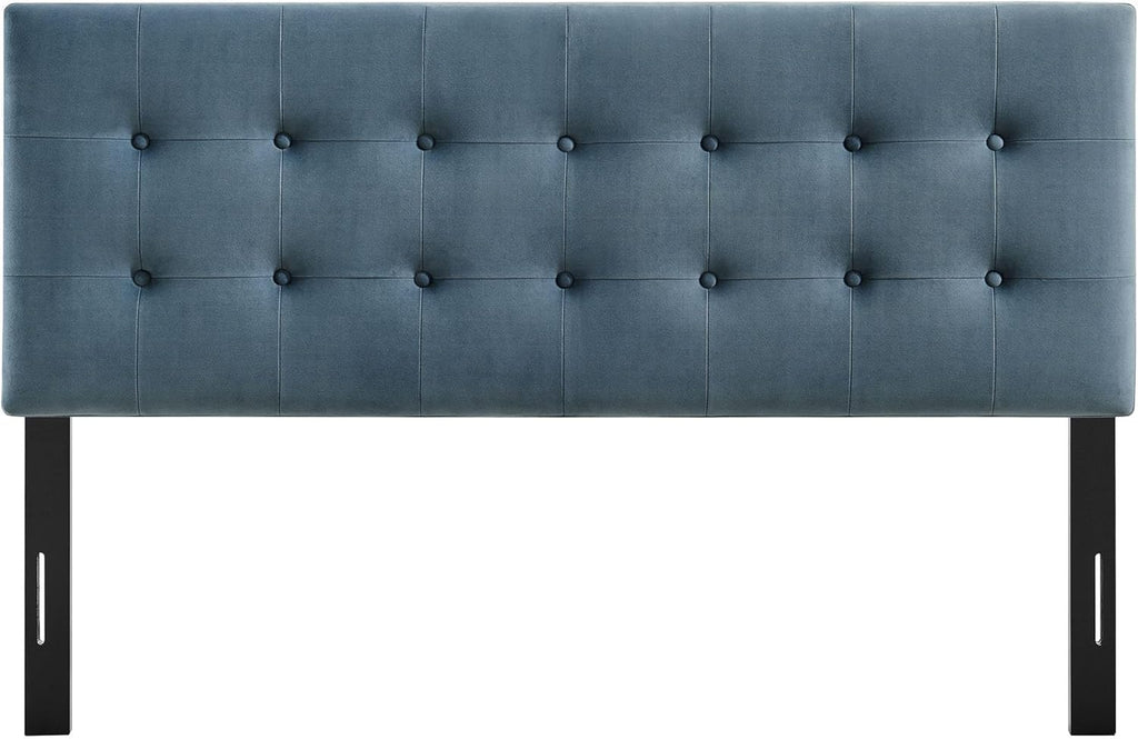 Modway Emily King Size Performance Velvet Headboard in Cadet Blue - Stain-Resistant Velvet Upholstery with Button Tufting and 7 Adjustable Height Positions